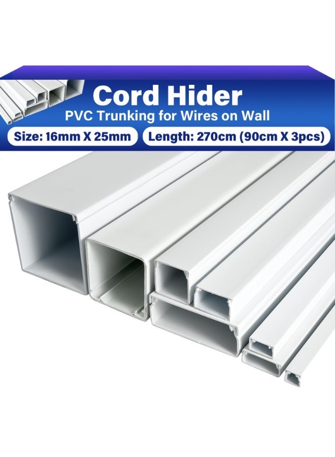Hitex PVC Trunking 90cm – Pack of 3 | Durable Cable Management Channel | Electrical Wire Concealer | Easy Install Cable Raceway for Home & Office (16mmX25mm) - Image 1